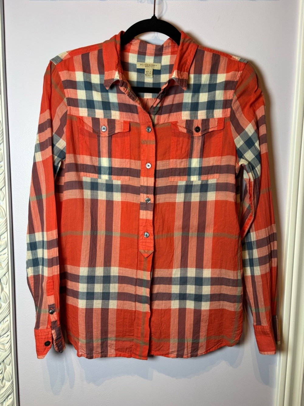 Burberry Brit Plaid Button-Down Long Sleeve Cotton Shirt Size Medium